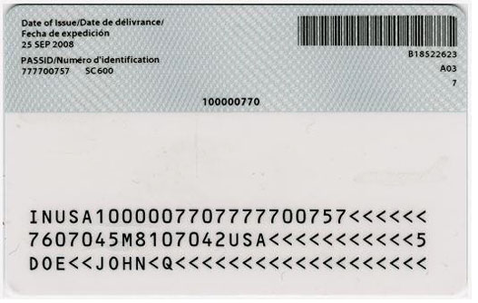 back part of an identification document