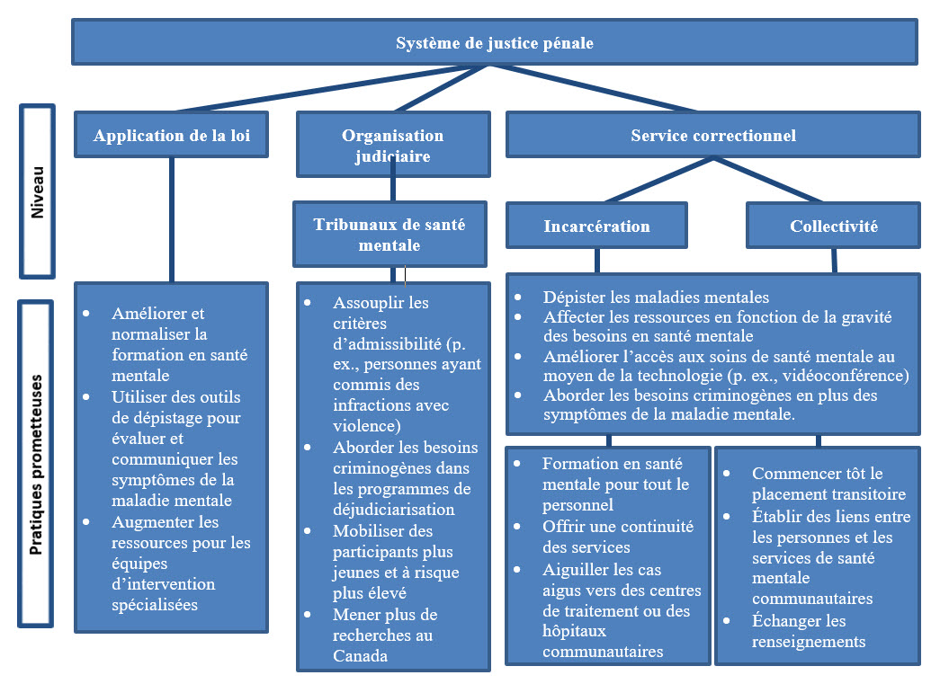 Figure 1. Pratiques prometteuses pour répondre aux besoins des personnes atteintes d&rsquo;une maladie mentale grave ayant des démêlés avec le système de justice pénale