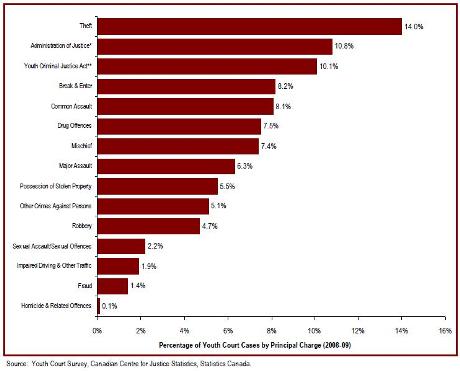 The most common youth court case is theft