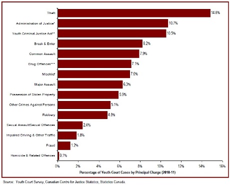 The most common youth court case is theft