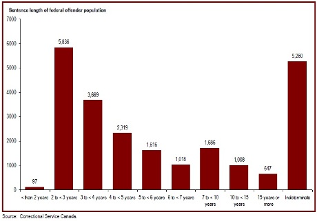 Almost half of offenders under federal jurisdiction are serving a sentence of 5 years or longer